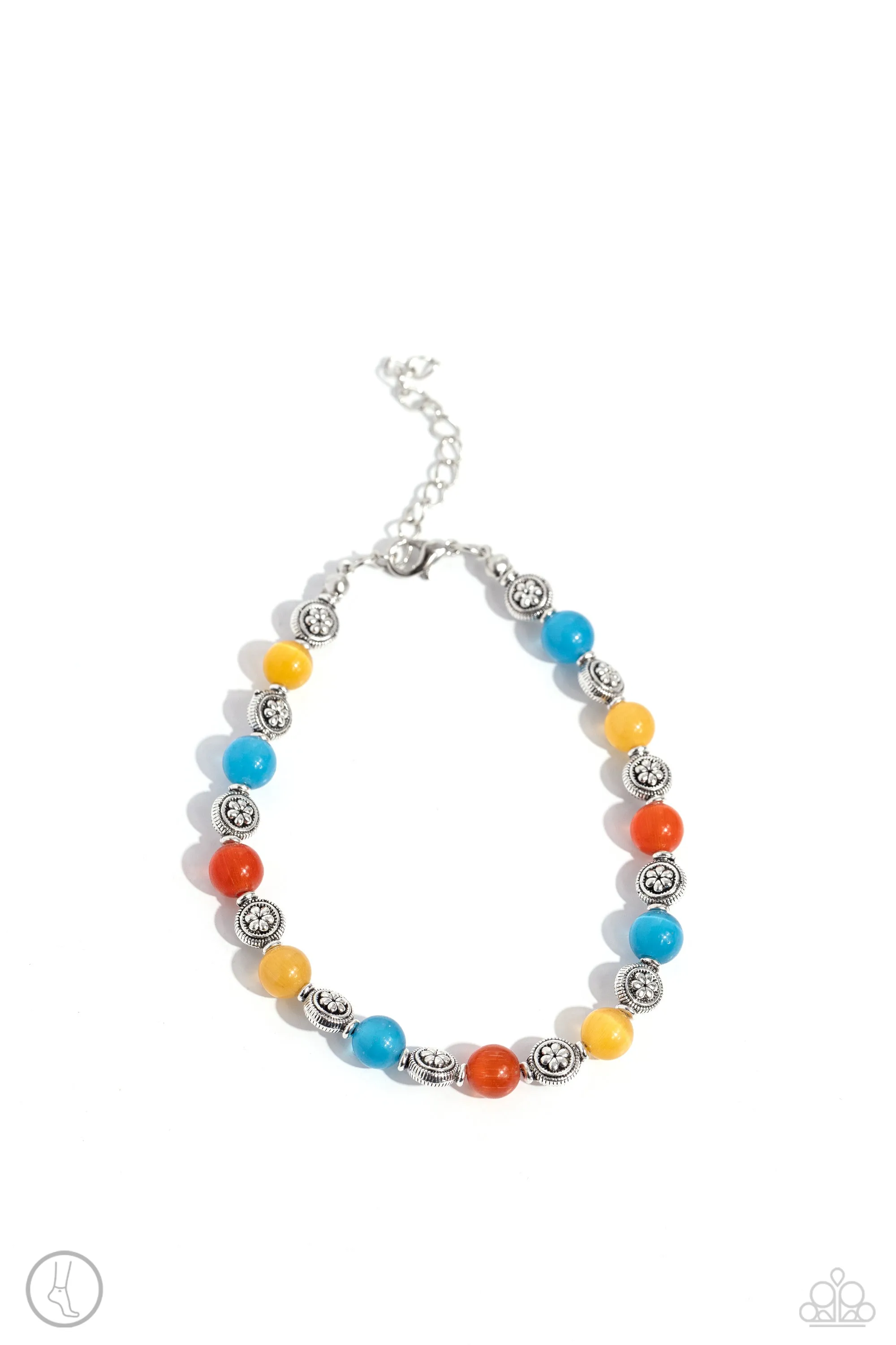Beachy Bouquet - Multi - Blue, Orange, and Yellow Cat's Eye Stone Paparazzi Anklet