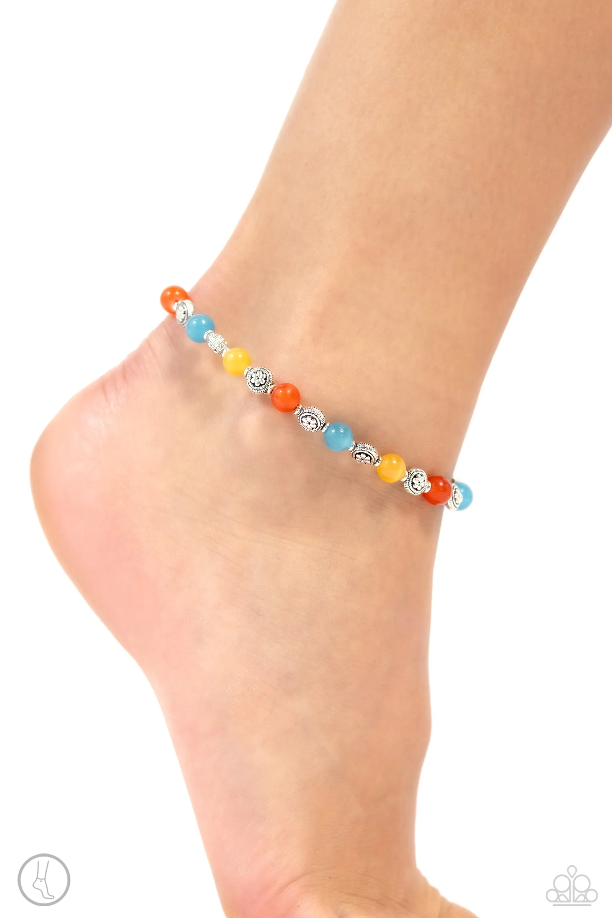 Beachy Bouquet - Multi - Blue, Orange, and Yellow Cat's Eye Stone Paparazzi Anklet