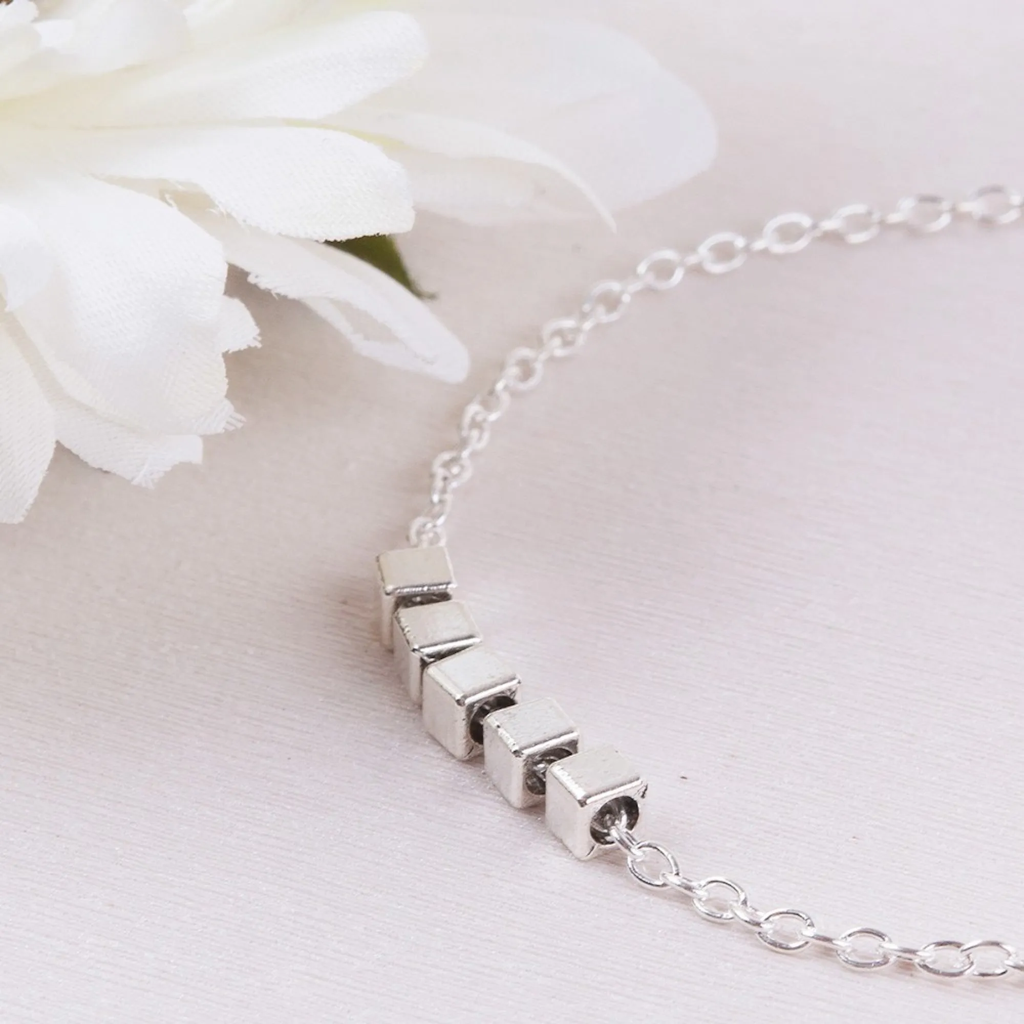 Beaded Cubes Silver Anklet