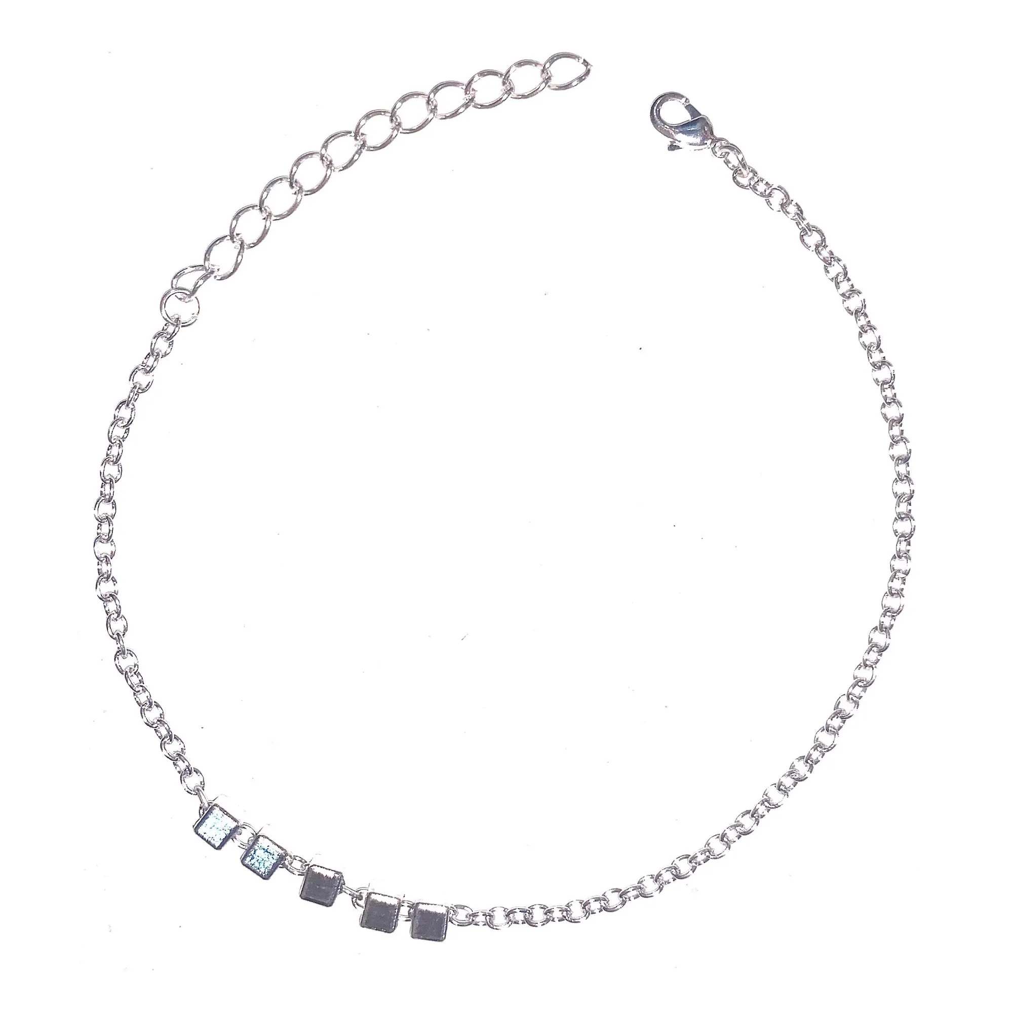 Beaded Cubes Silver Anklet