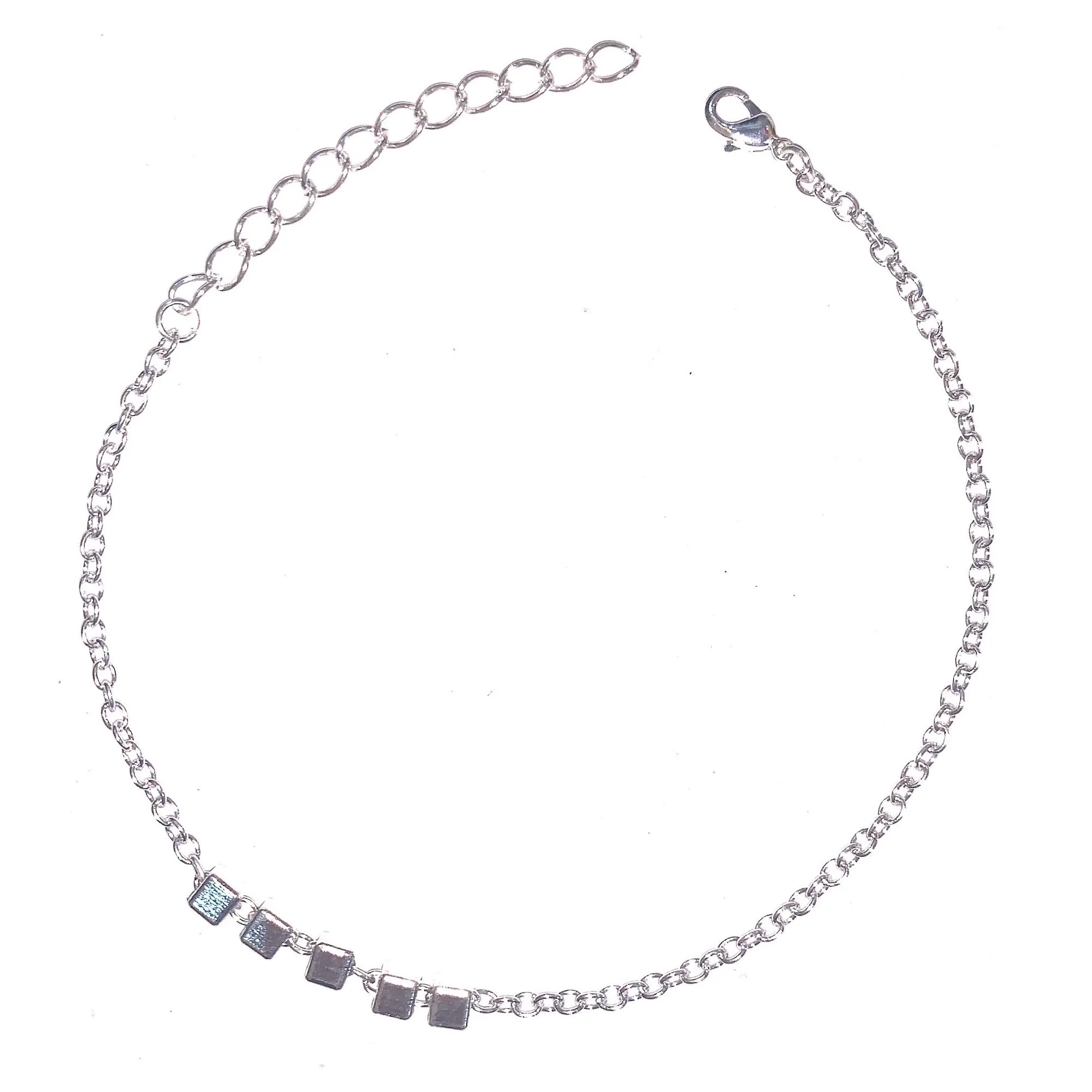 Beaded Cubes Silver Anklet