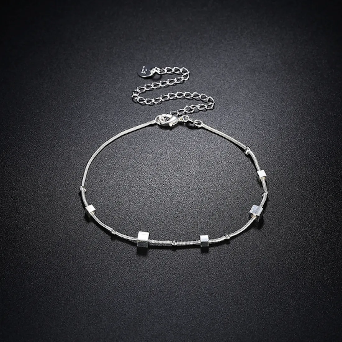 Beaded Cubes Silver Anklet