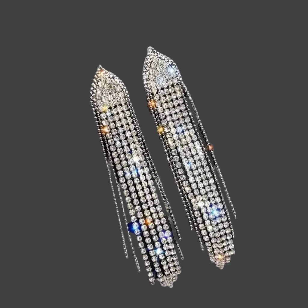 Beaded Silver Tassel  Earrings