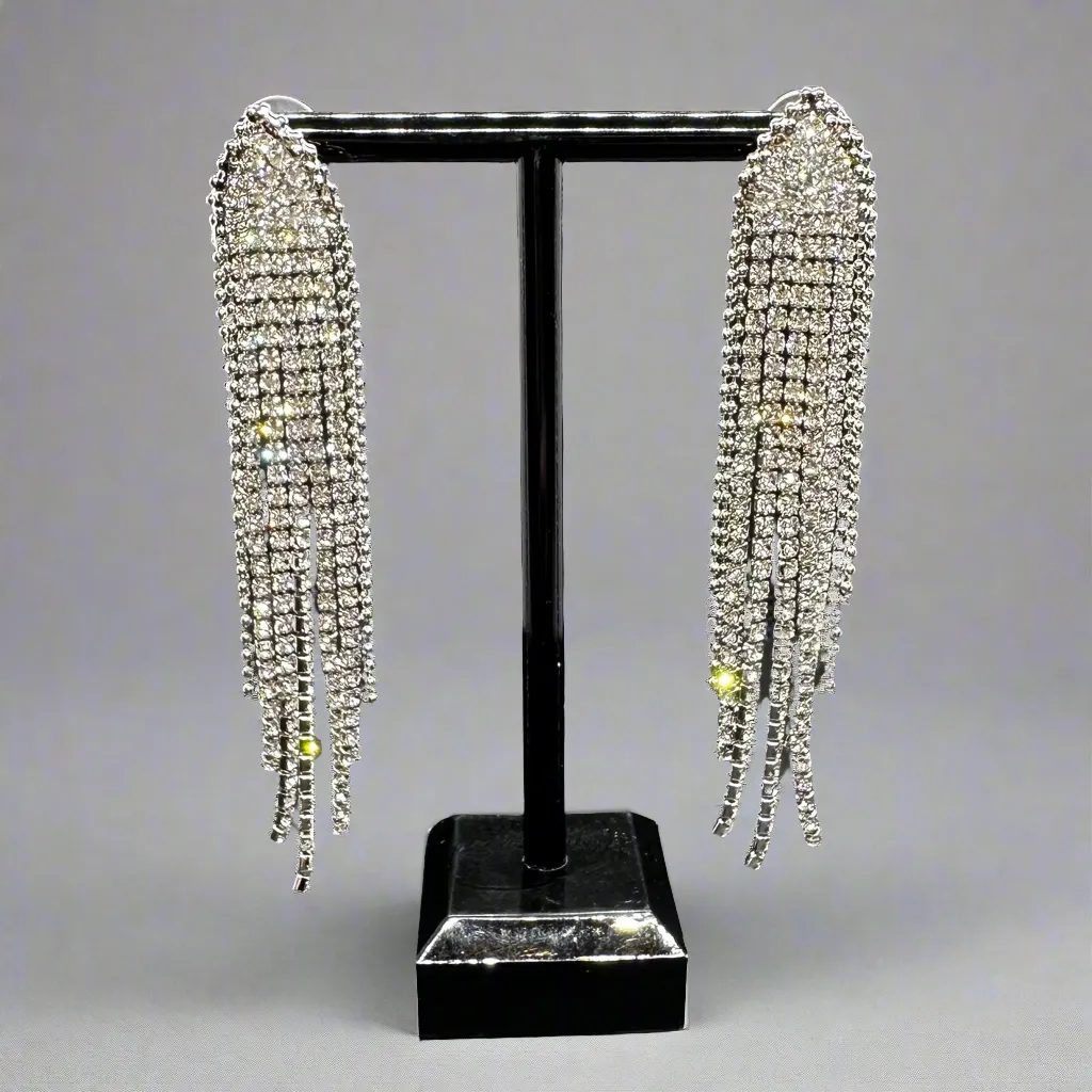 Beaded Silver Tassel  Earrings