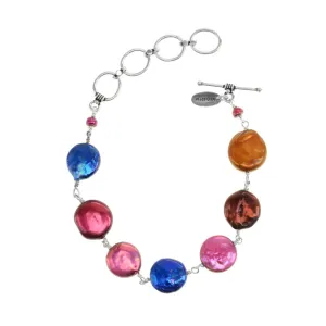 Beautiful Rainbow Fresh Water Coin Pearl Sterling Silver Bracelet