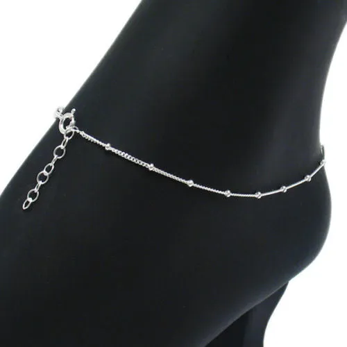 Beautiful Sterling Silver 9"-10" Adjustable Thin Beaded Anklet