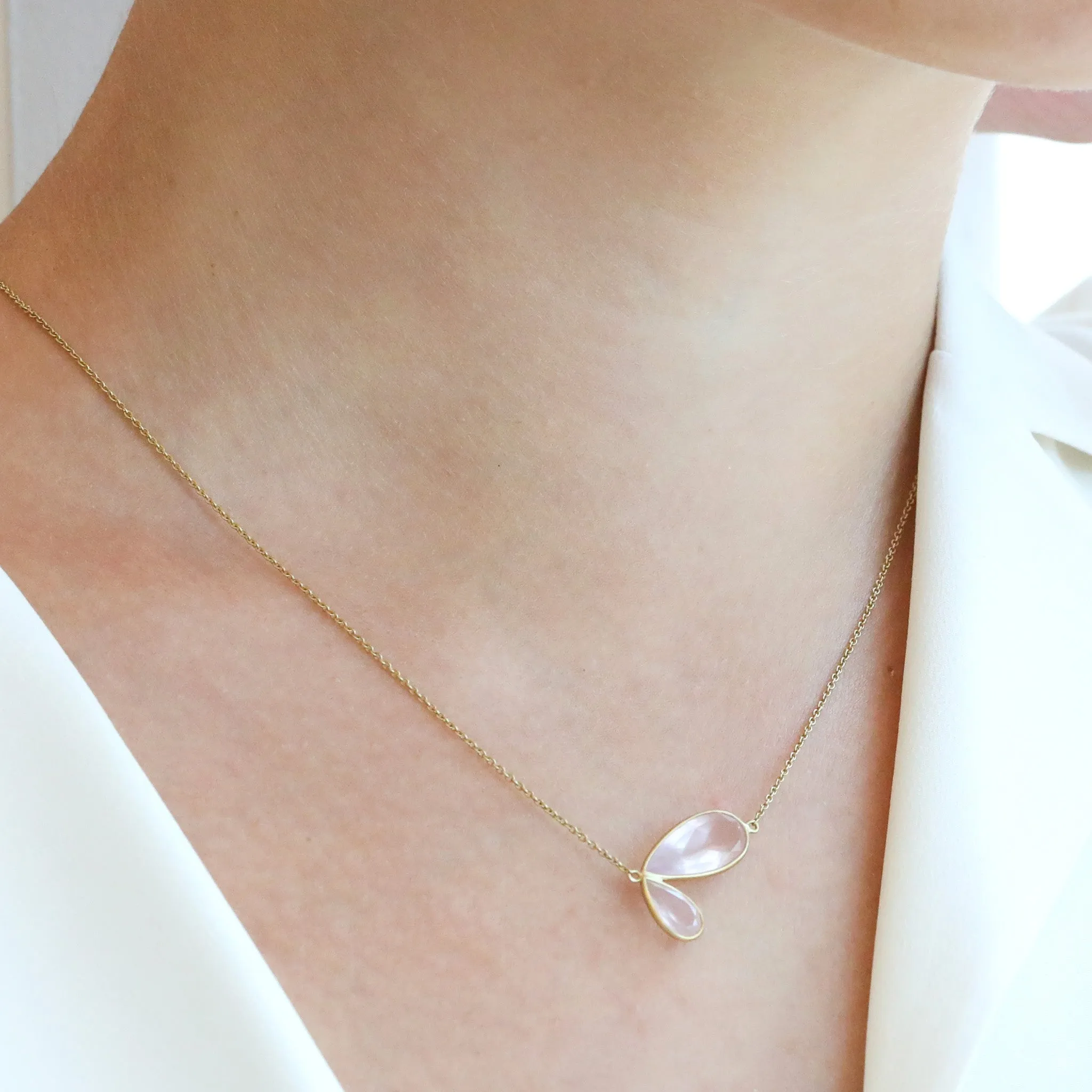 Bezel-Set Rose Quartz "Fly's Wing" Necklace