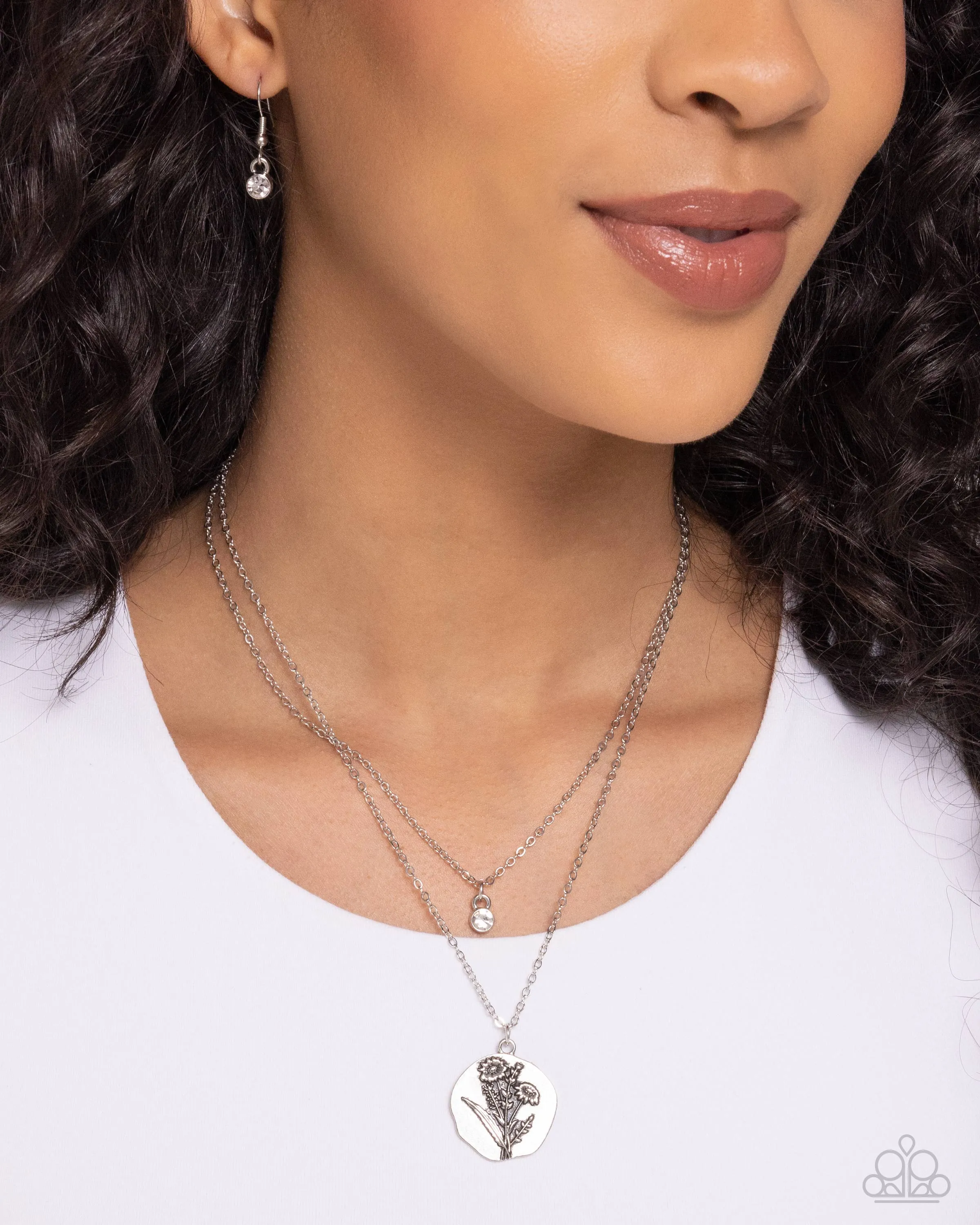 Birthstone Beauty - White - Rhinestone April Flower Pendant Tiered Paparazzi Short Necklace