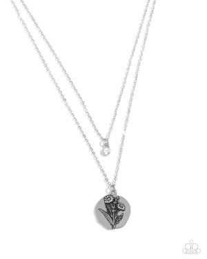 Birthstone Beauty - White - Rhinestone April Flower Pendant Tiered Paparazzi Short Necklace