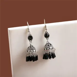 Black Acrylic & Silver-Plated Boho Tassel Drop Earrings