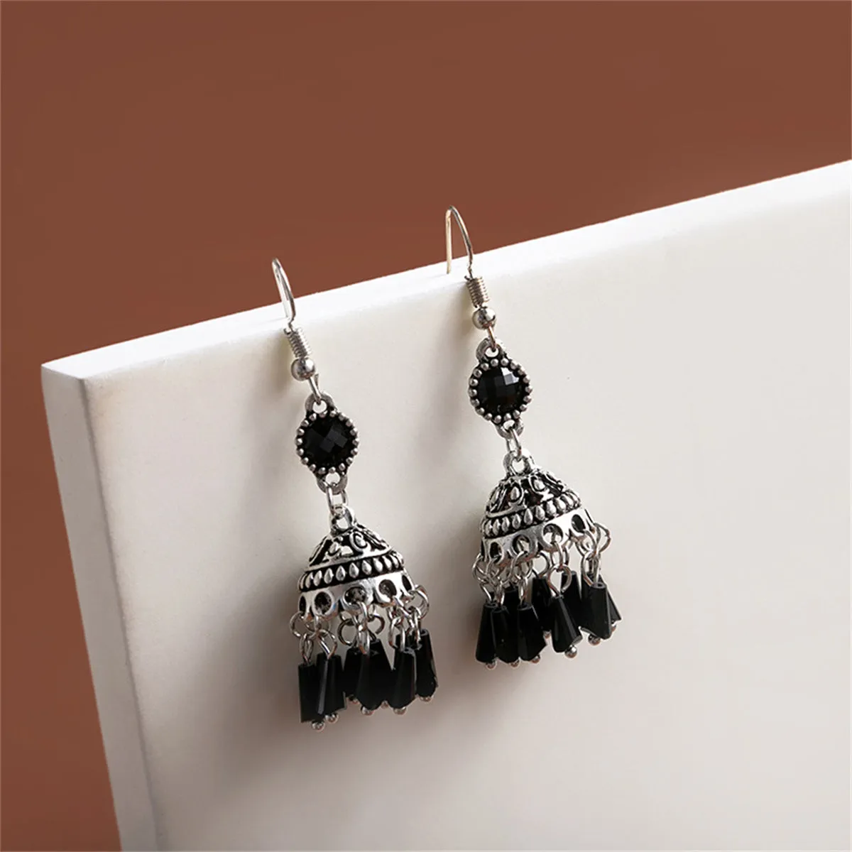 Black Acrylic & Silver-Plated Boho Tassel Drop Earrings