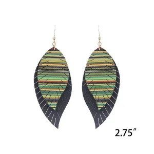 Black and Serape Feather Faux Leather Earrings