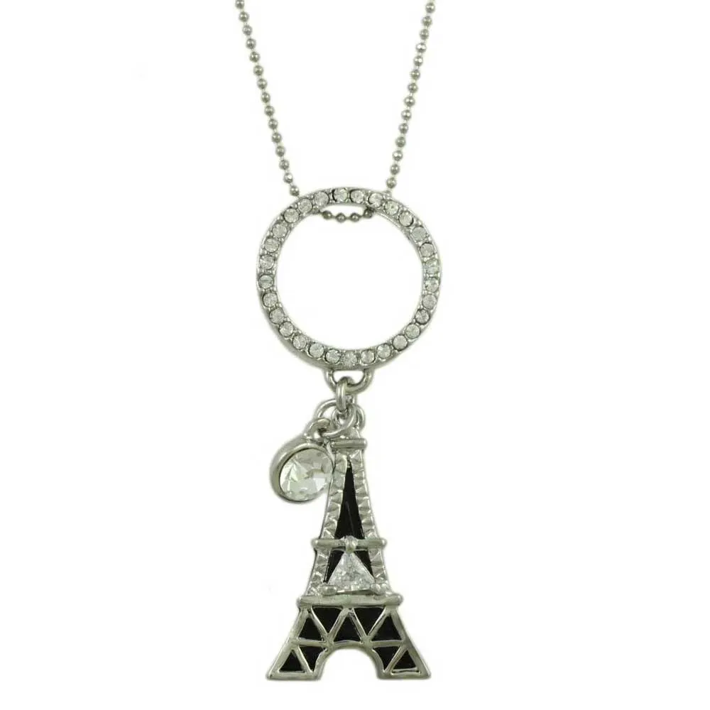 Black and Silver Crystal Eiffel Tower Long Necklace - RSN282
