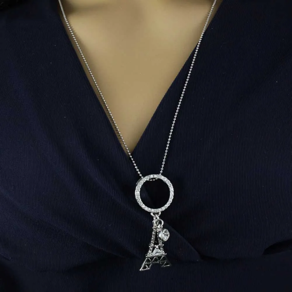 Black and Silver Crystal Eiffel Tower Long Necklace - RSN282