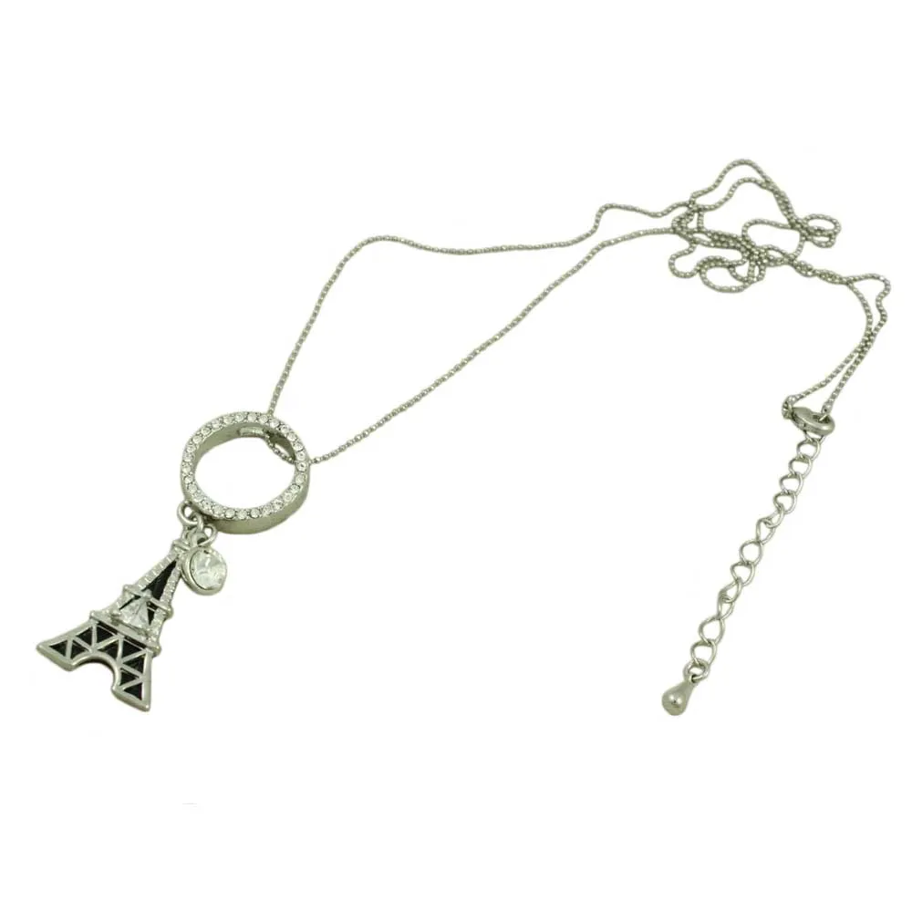 Black and Silver Crystal Eiffel Tower Long Necklace - RSN282