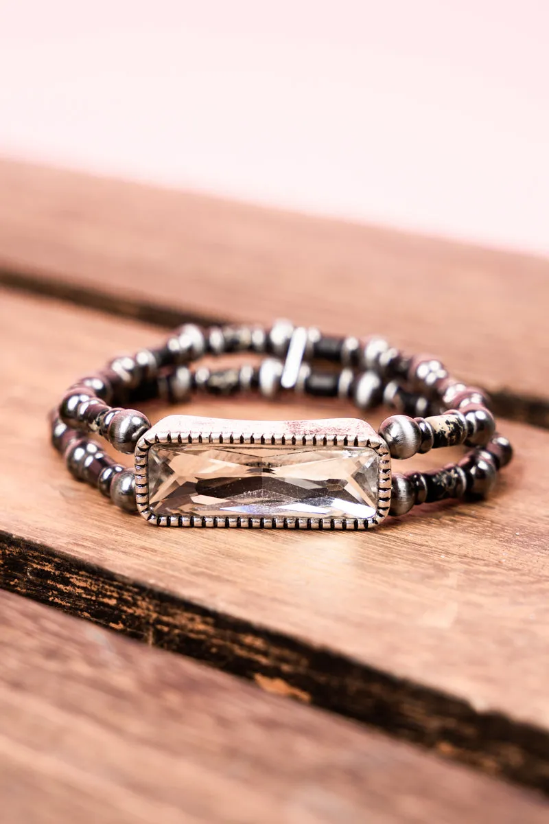 Black Atmore Silvertone Beaded Bracelet Set