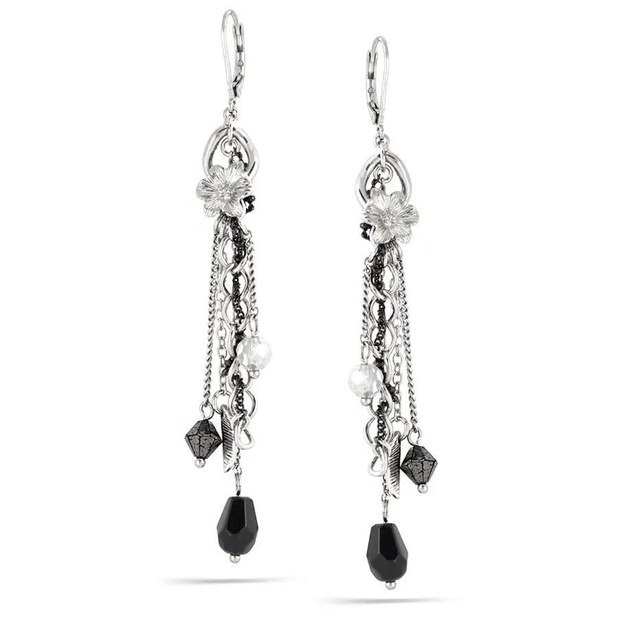 BLACK BEADS TASSEL  EARRINGS #220SV3501 (1B8/1E18)