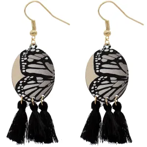 Black Butterfly Tassel Wooden Dangle Earrings
