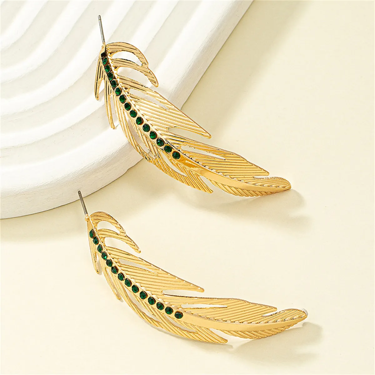 Black Cubic Zirconia & 18K Gold-Plated Feather Drop Earrings