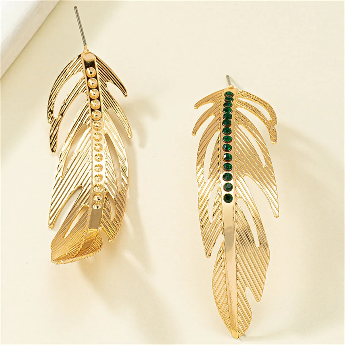 Black Cubic Zirconia & 18K Gold-Plated Feather Drop Earrings