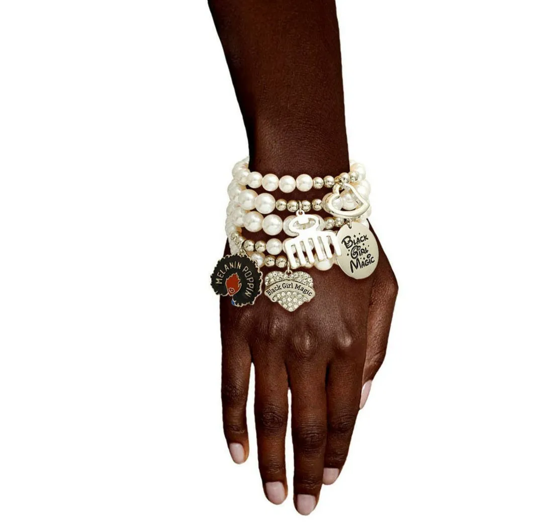 Black Girl Magic Charm Bracelet Stack-Pearl