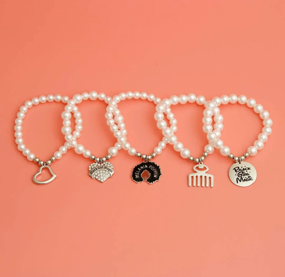 Black Girl Magic Charm Bracelet Stack-Pearl