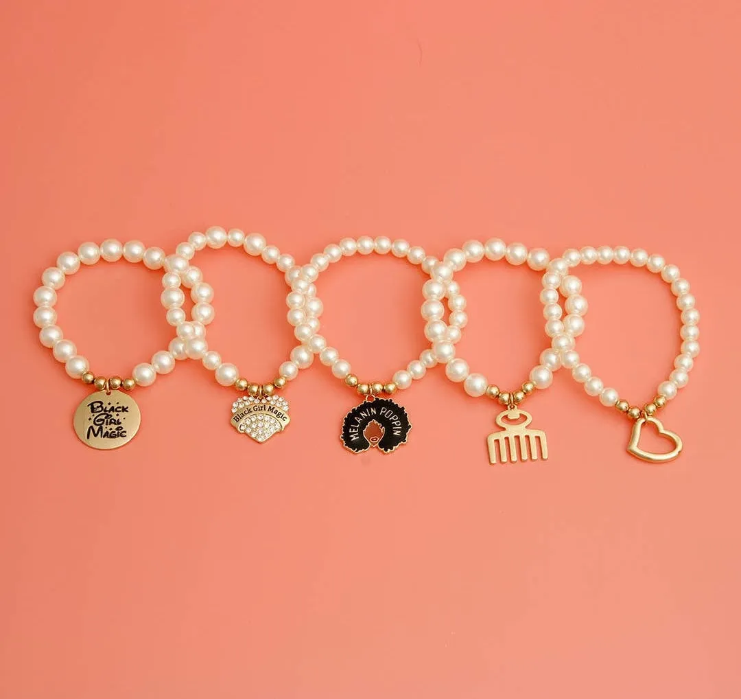Black Girl Magic Charm Bracelet Stack-Pearl