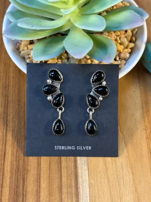 Black Onyx Feather Teardrop Earrings