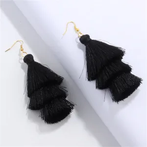 Black Polyster & 18K Gold-Plated Layered Tassel Drop Earrings
