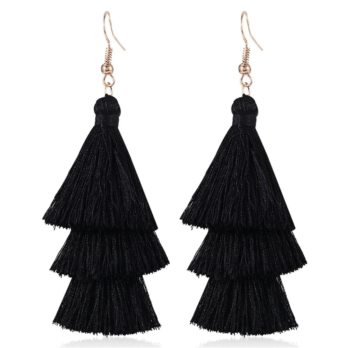 Black Polyster & 18K Gold-Plated Layered Tassel Drop Earrings