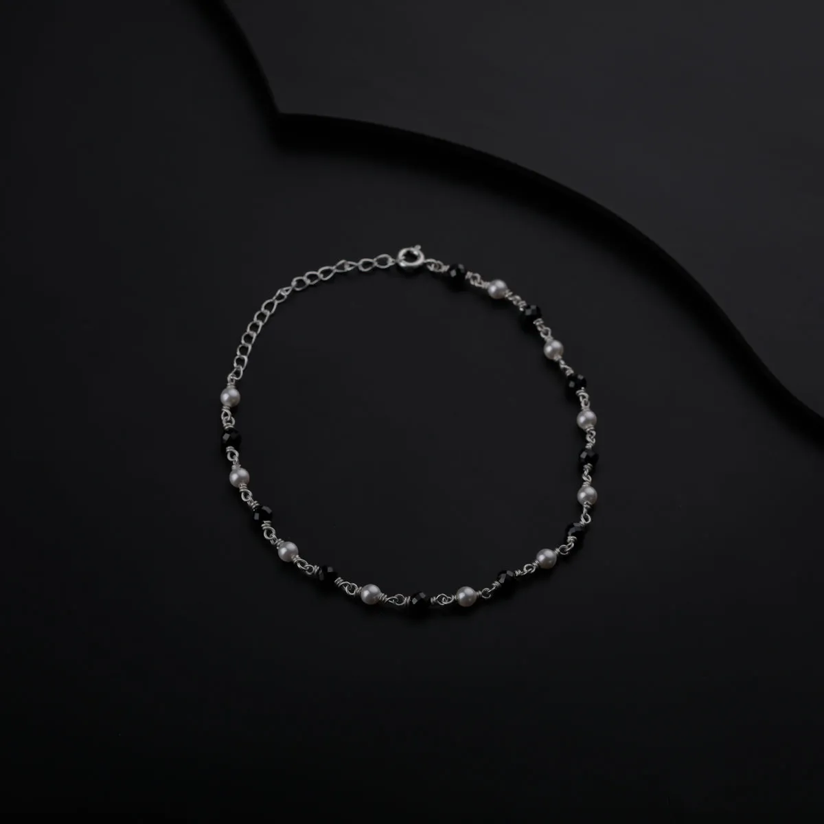 Black Spinel and Pearl Beads Anklet