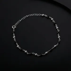Black Spinel and Silver Beads Anklet