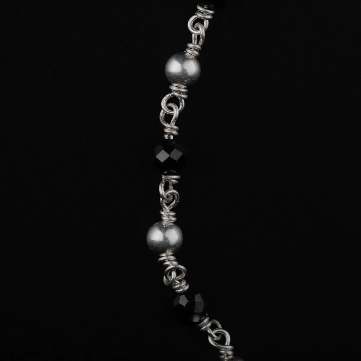 Black Spinel and Silver Beads Anklet