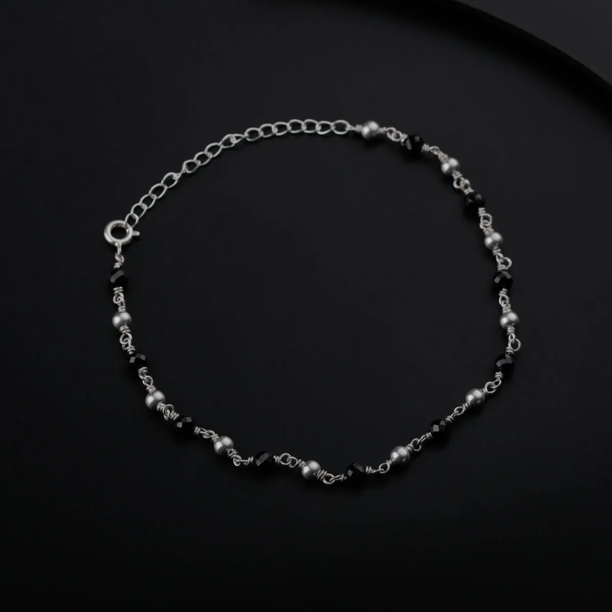 Black Spinel and Silver Beads Anklet