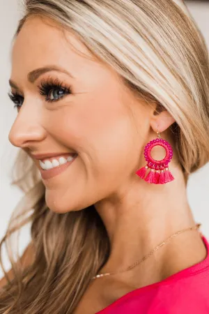 Blessed Mornings Tassel Dangle Earrings- Fuchsia