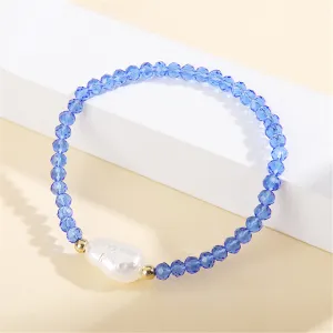 Blue Acrylic & Pearl Beaded Stretch Bracelet