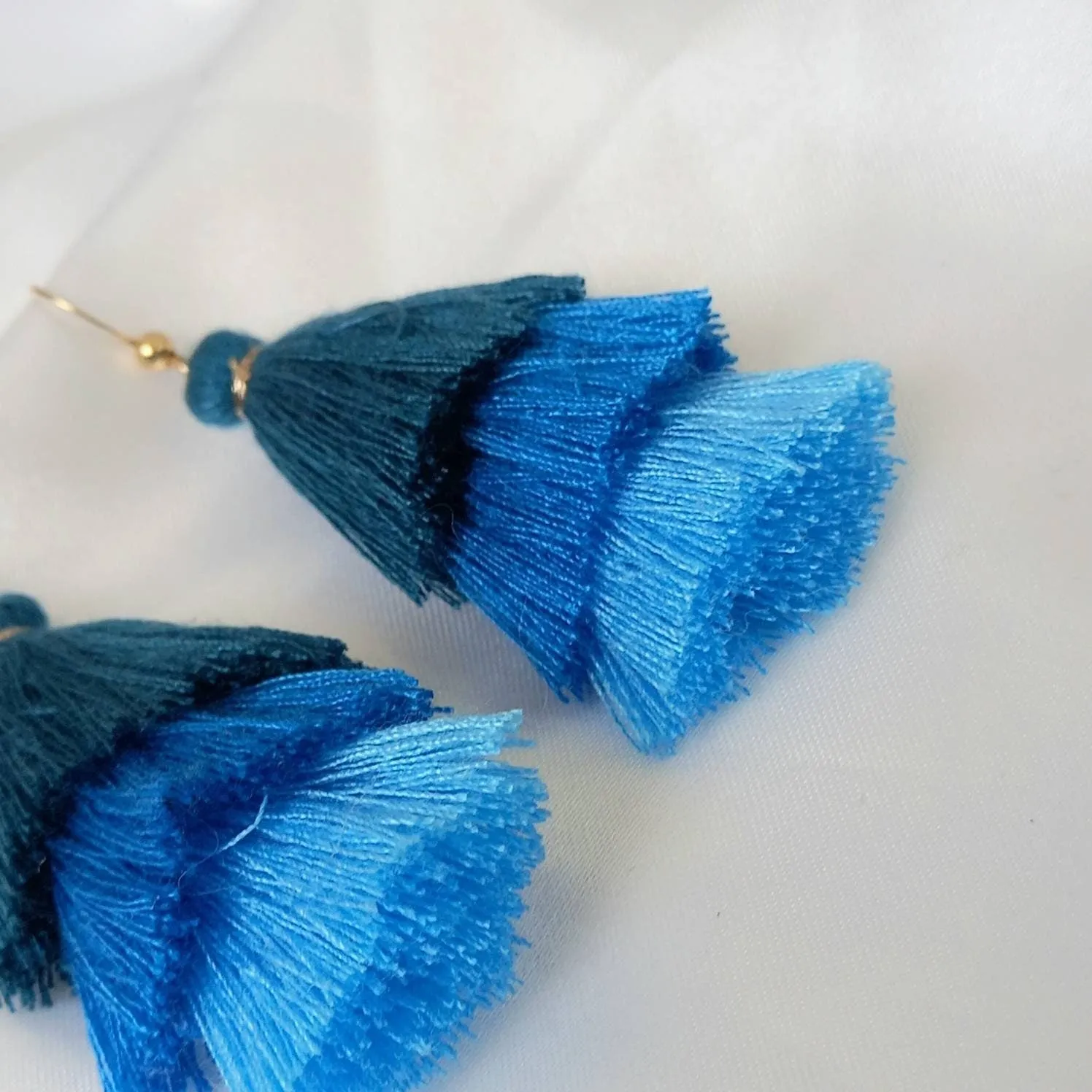 Blue & Gold Tassel Earrings - Blue Tassel Earrings,Blue Tassel Jewellery,Gold Jewellery In The UK,Gold Earrings In The UK,Funky Earrings