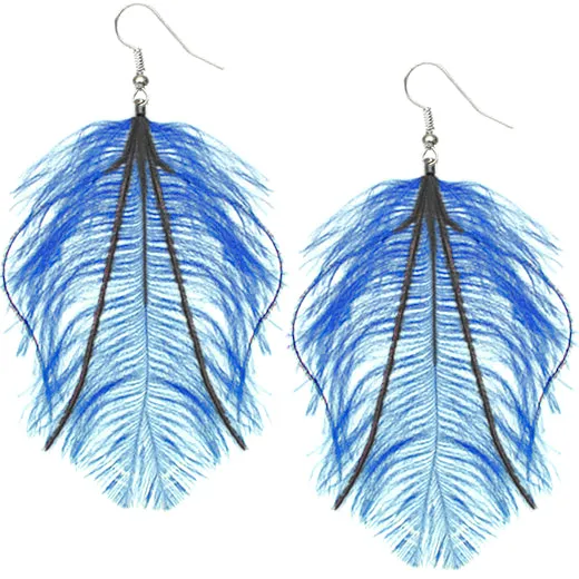 Blue Black Soft Shaft Feather Earrings