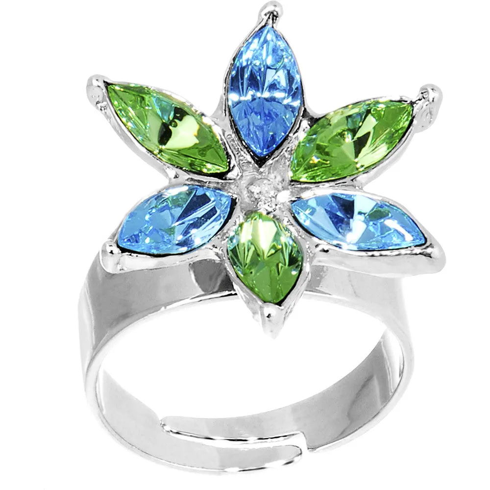 Blue Green Marquise Flower Adjustable Ring