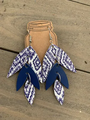 Blue Ikat Dangle Leaf Earring