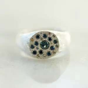 Blue sapphire round signet sapphire silver ring