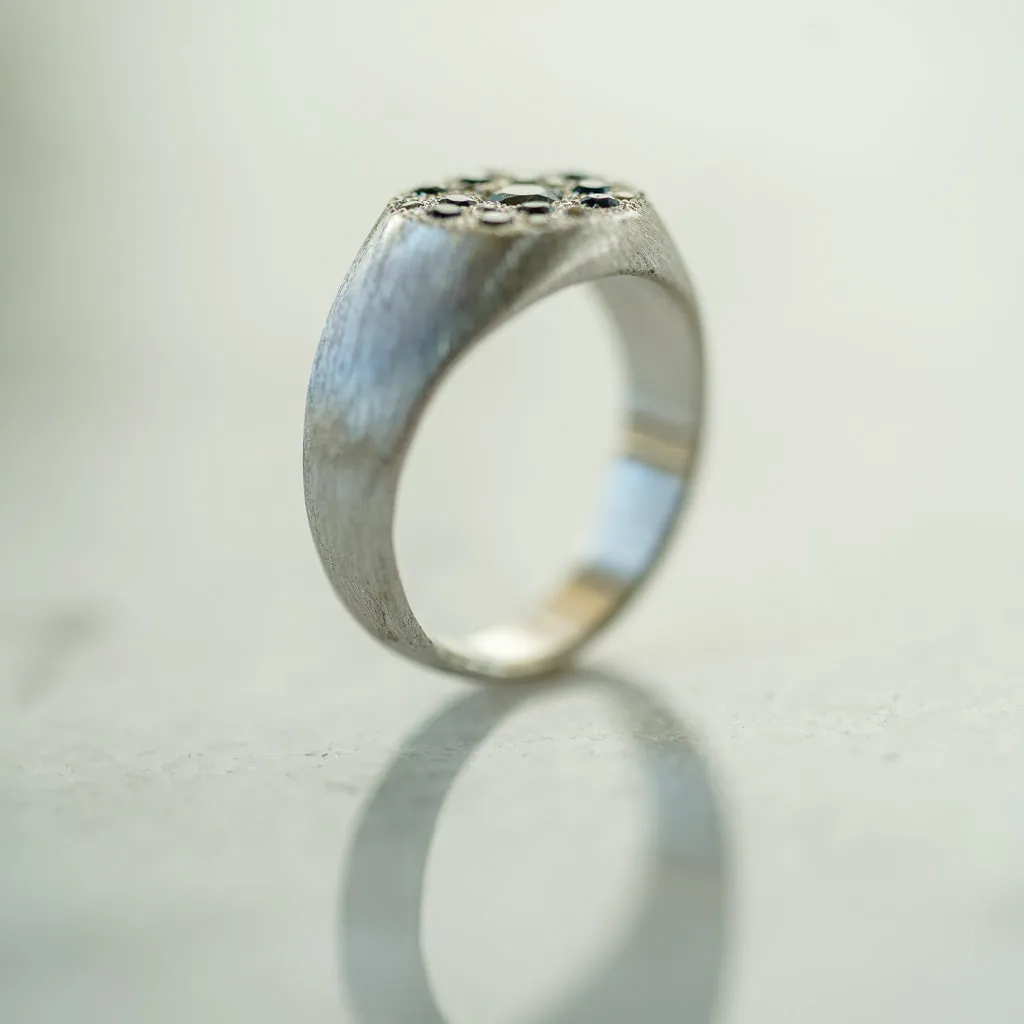 Blue sapphire round signet sapphire silver ring