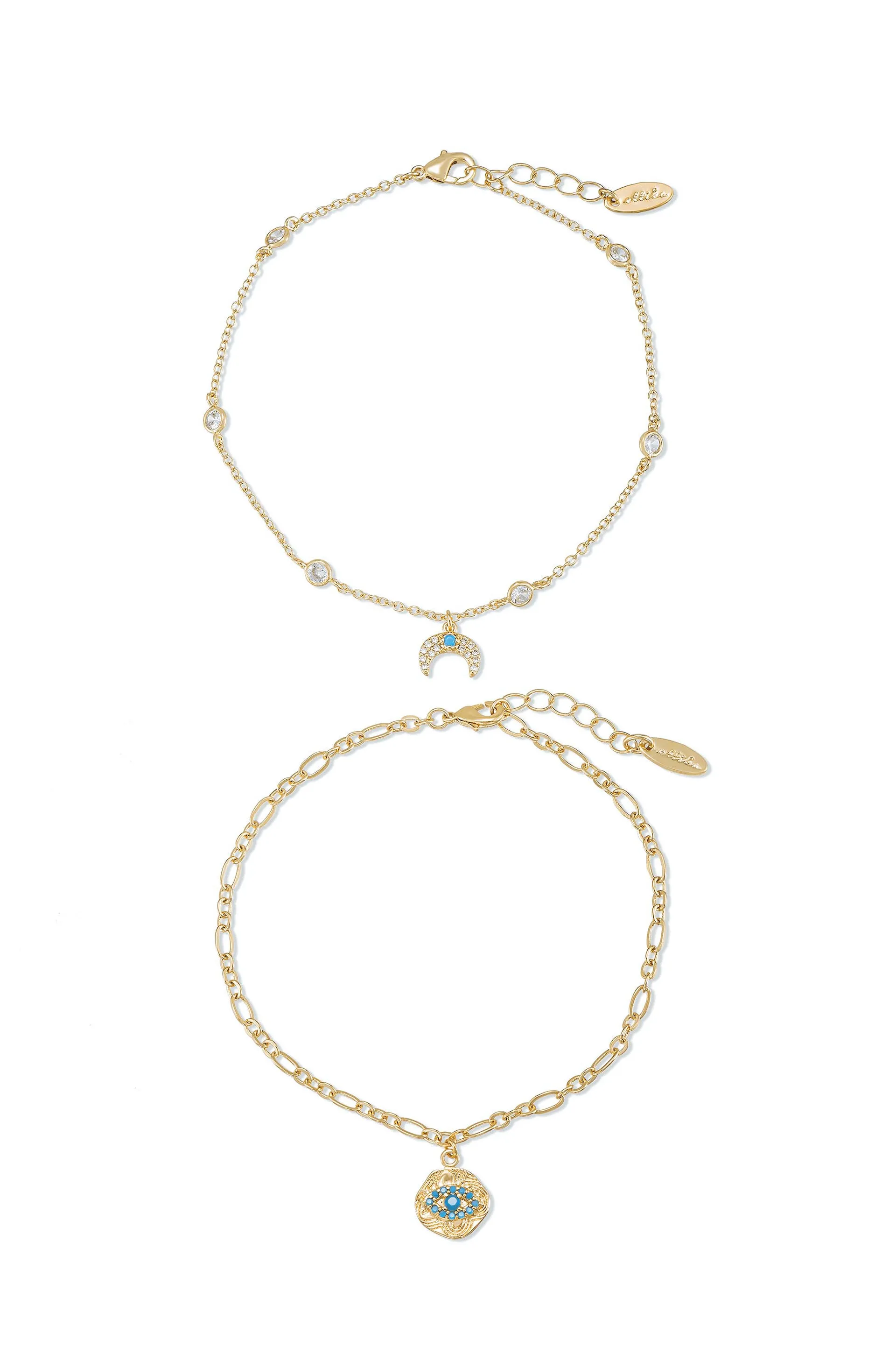 Blue Third Eye & Crystal Horn 18k Gold Plated Anklet Set of 2