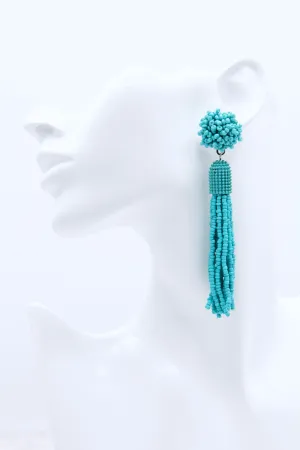Blue Turquoise Tassel Drop Earrings