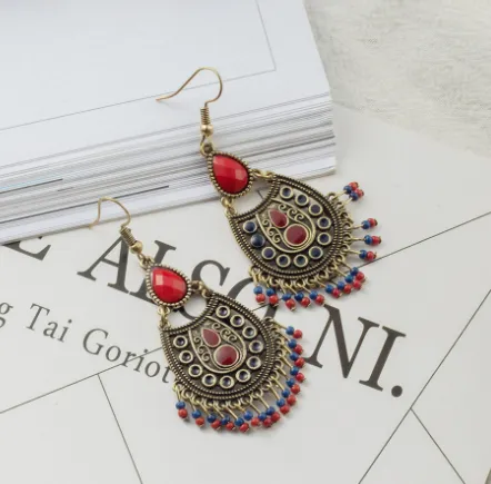 Bohemian Boho Acrylic Beads Tassel Earrings, Waterdrop Earrings