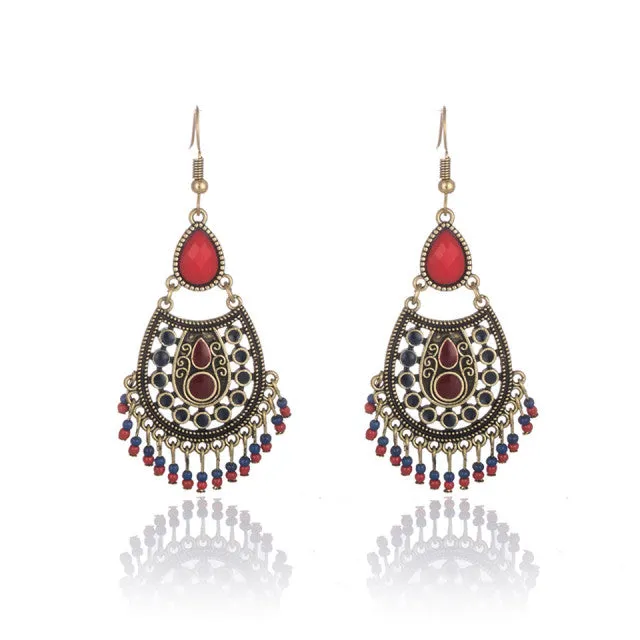 Bohemian Boho Acrylic Beads Tassel Earrings, Waterdrop Earrings