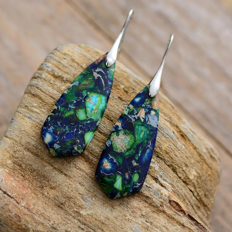 Bohemian Emperor Stone Shield Pendant Earrings