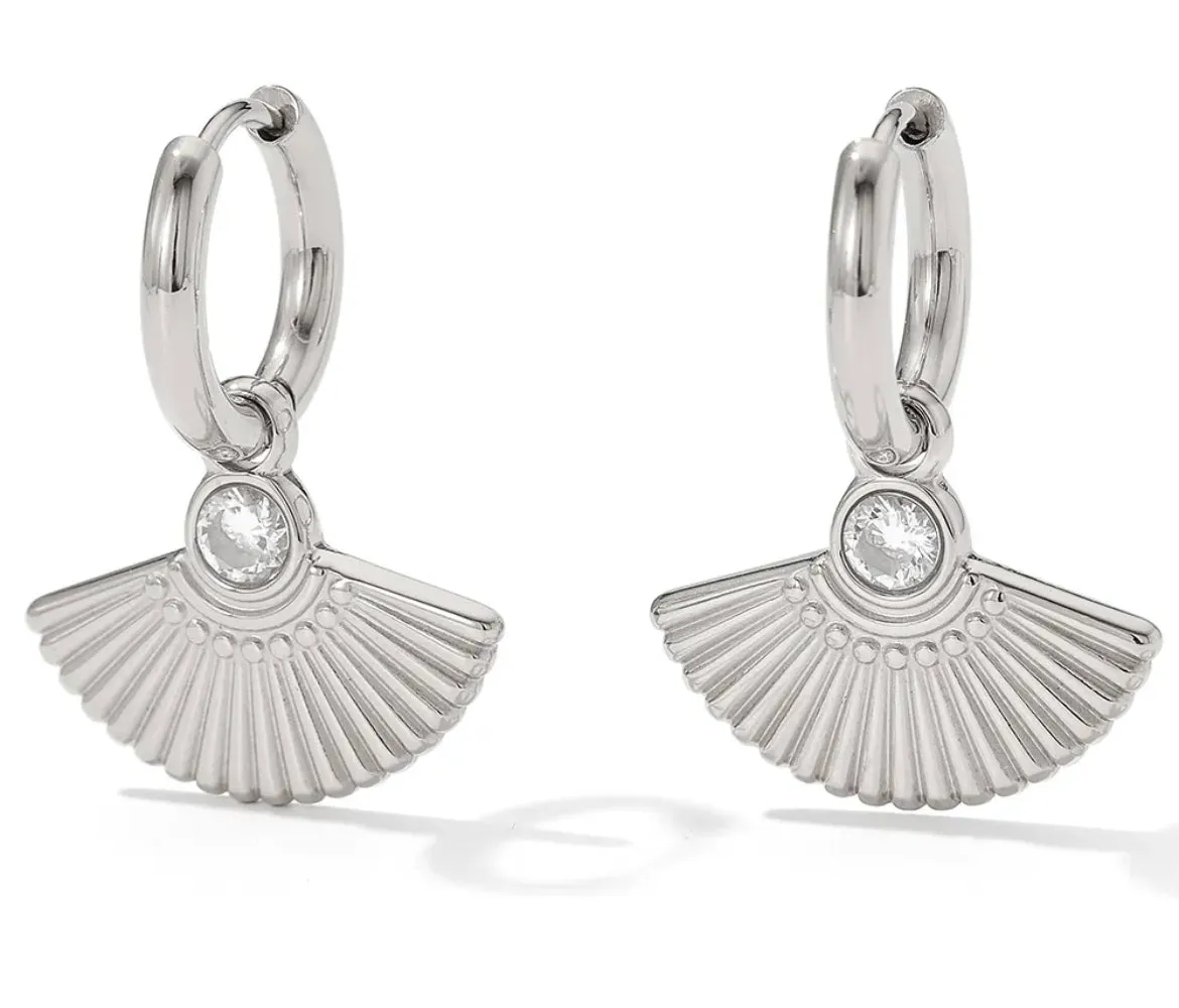 Boho & Mala White Stainless Steel Fan Hoop Earrings