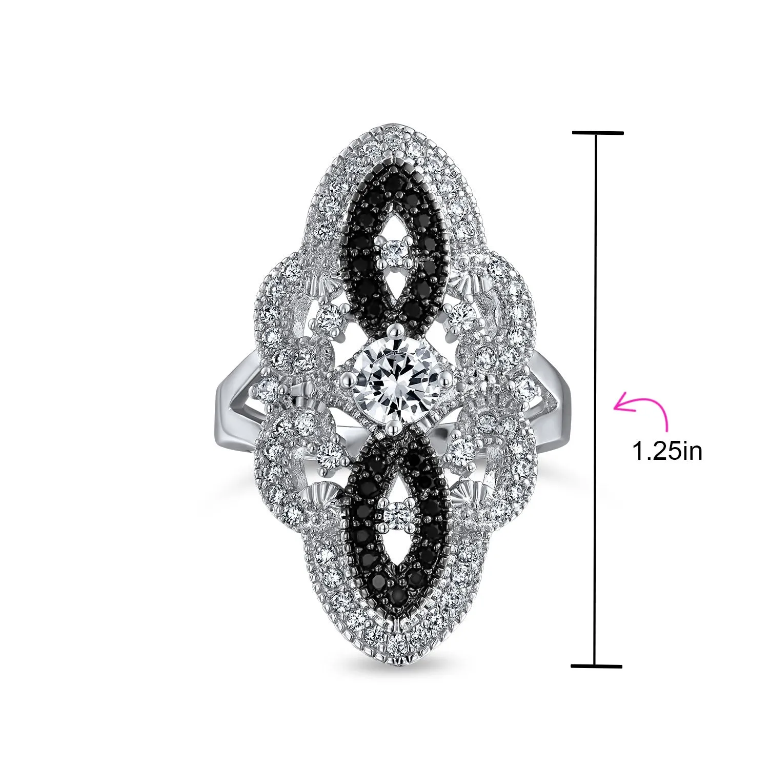 Boho Vintage Blue CZ Filigree Cocktail Statement Ring Silver Plated Brass