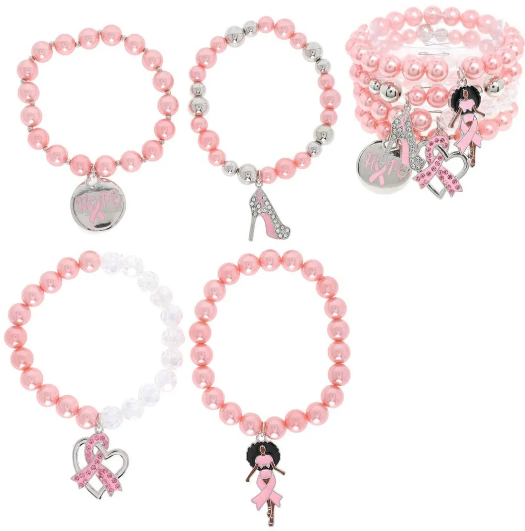 Breast Cancer Hope Charm Bracelet Set